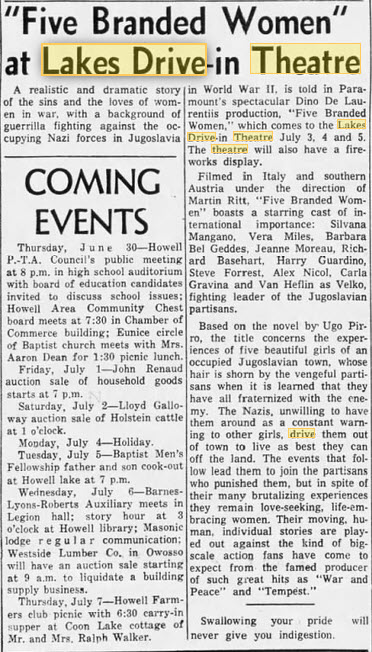 Lakes Drive-In Theatre - 29 Jun 1960 Article (newer photo)